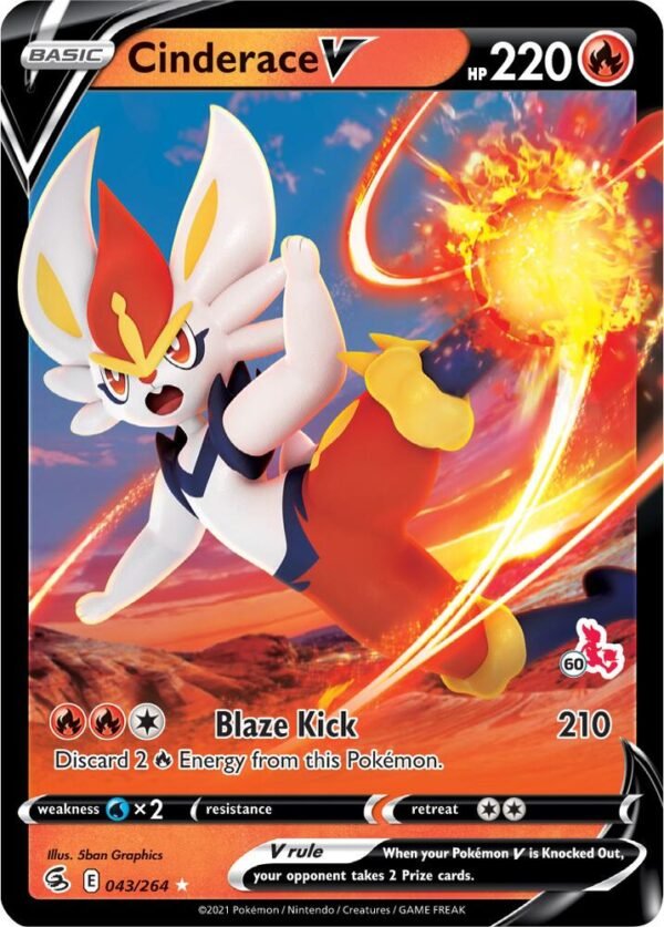 Cinderace V 043/264 (#60 Cinderace Stamped) Holofoil Battle Academy 2022 Cinderace V 043/264 (#60 Cinderace Stamped) Holofoil Battle Academy 2022