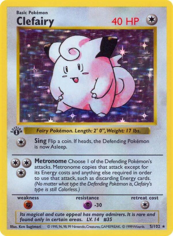 Clefairy 005/102 1st Edition Holofoil Base Set (Shadowless) Clefairy 005/102 1st Edition Holofoil Base Set (Shadowless)