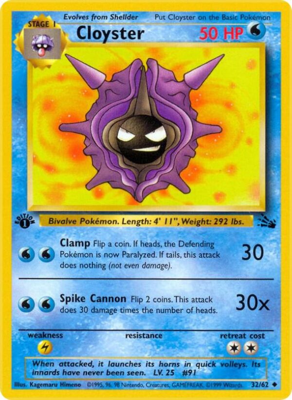 Cloyster 32/62 1st Edition Fossil Cloyster 32/62 1st Edition Fossil