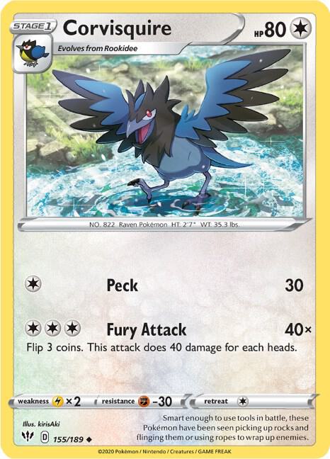 Corvisquire 155/189 Normal SWSH03: Darkness Ablaze Corvisquire 155/189 Normal SWSH03: Darkness Ablaze