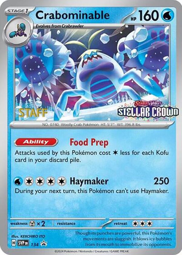 Crabominable 134 (Prerelease) [Staff] 134/142 Reverse Holofoil SV: Scarlet & Violet Promo Cards