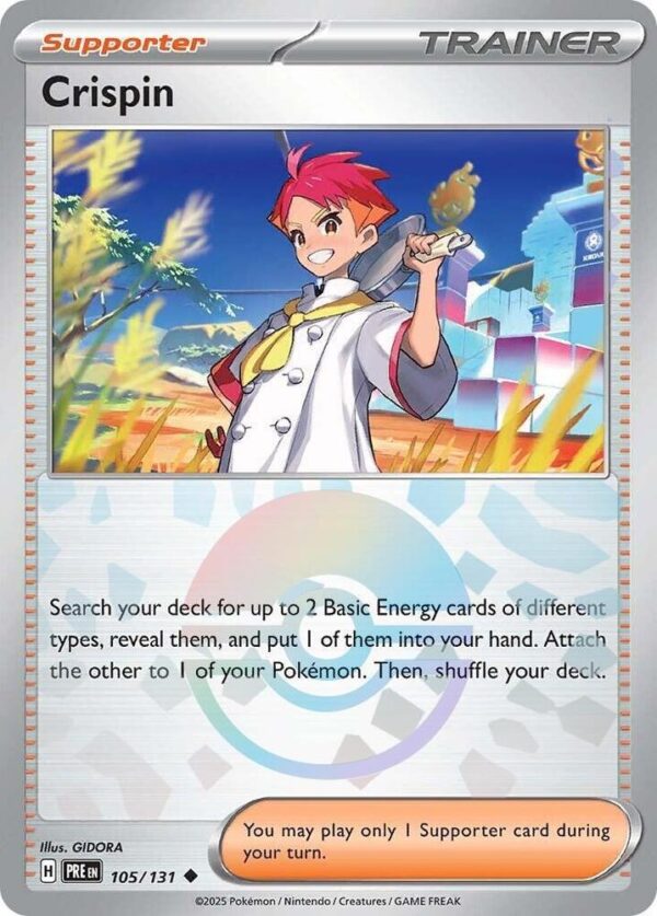 Crispin 105/131 (Poke Ball Pattern) Holofoil SV: Prismatic Evolutions Crispin 105/131 (Poke Ball Pattern) Holofoil SV: Prismatic Evolutions