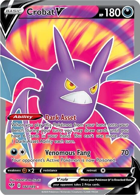 Crobat V (Full Art) 182/189 Holofoil SWSH03: Darkness Ablaze Crobat V (Full Art) 182/189 Holofoil SWSH03: Darkness Ablaze