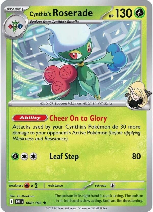 Cynthia’s Roserade 008/182 Reverse Holofoil SV10: Destined Rivals
