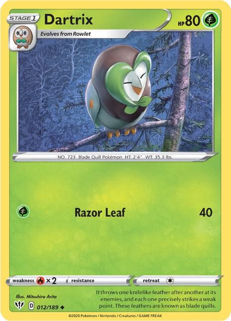 Dartrix 012/189 Normal SWSH03: Darkness Ablaze