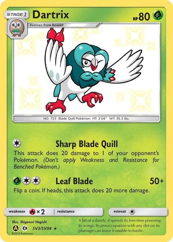 Dartrix SV3/SV94 Holofoil Hidden Fates: Shiny Vault Dartrix SV3/SV94 Holofoil Hidden Fates: Shiny Vault