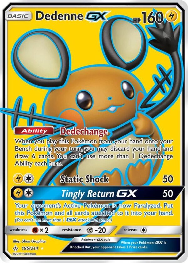 Dedenne GX (Full Art) 195/214 Holofoil SM – Unbroken Bonds Dedenne GX (Full Art) 195/214 Holofoil SM – Unbroken Bonds
