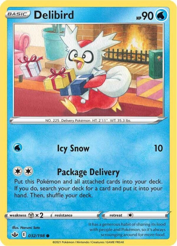 Delibird 032/198 Reverse Holofoil SWSH06: Chilling Reign