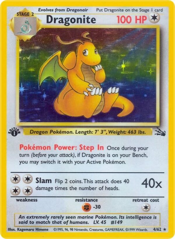 Dragonite (4) 04/62 Unlimited Holofoil Fossil