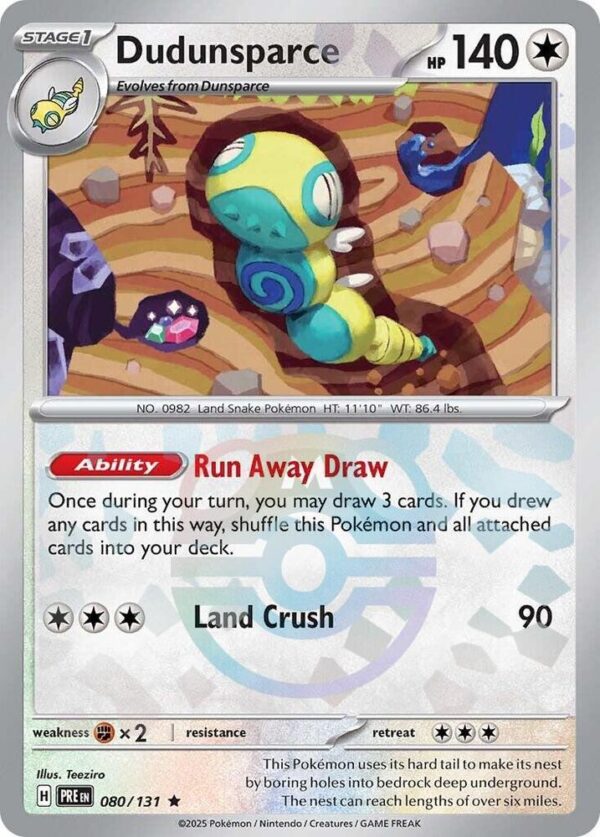 Dudunsparce (Master Ball Pattern) 080/131 Holofoil SV: Prismatic Evolutions Dudunsparce (Master Ball Pattern) 080/131 Holofoil SV: Prismatic Evolutions