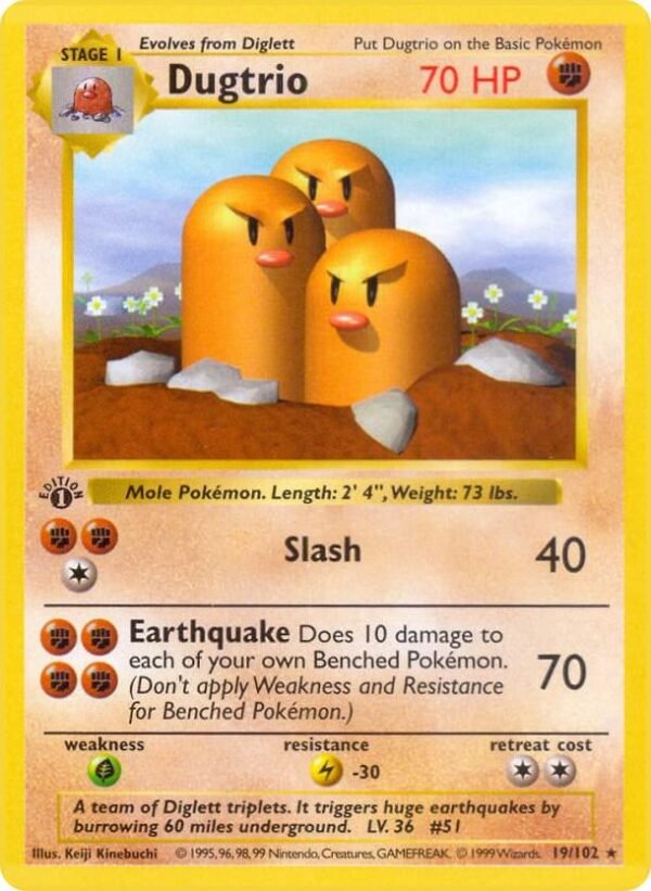 Dugtrio 019/102 1st Edition Base Set (Shadowless)