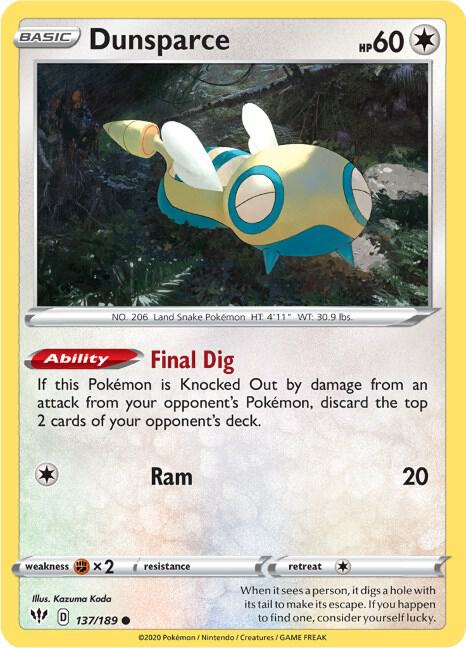 Dunsparce 137/189 Normal SWSH03: Darkness Ablaze