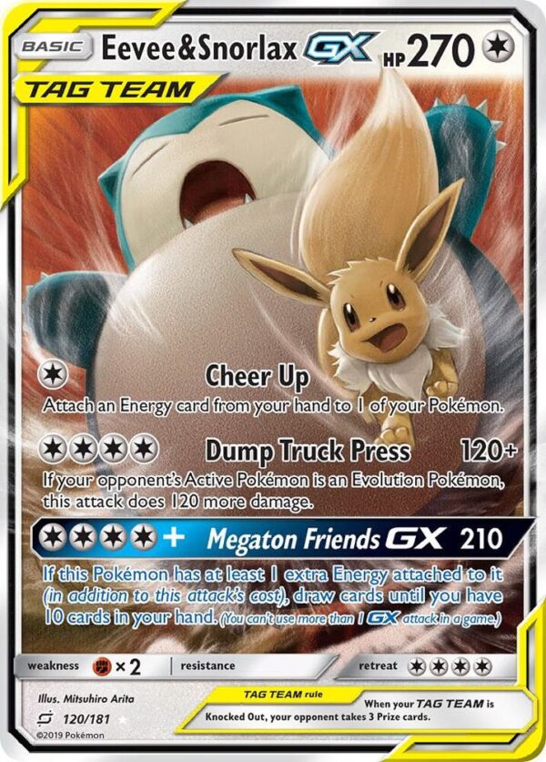 Eevee & Snorlax GX 120/181 Holofoil SM – Team Up Eevee & Snorlax GX 120/181 Holofoil SM – Team Up