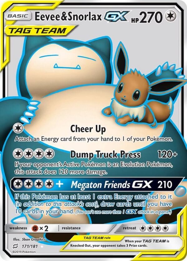 Eevee & Snorlax GX (Full Art) 171/181 Holofoil SM – Team Up Eevee & Snorlax GX (Full Art) 171/181 Holofoil SM – Team Up