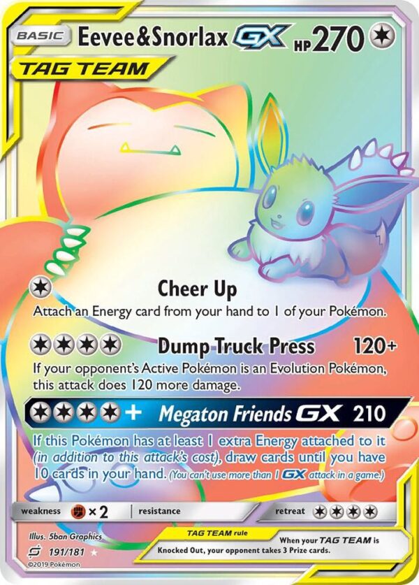 Eevee & Snorlax GX (Secret) 191/181 Holofoil SM – Team Up