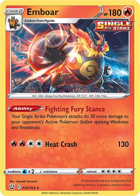 Emboar 025/163 Reverse Holofoil SWSH05: Battle Styles Emboar 025/163 Reverse Holofoil SWSH05: Battle Styles