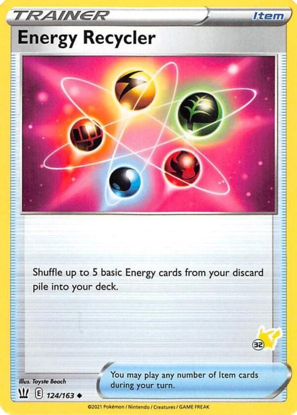 Energy Recycler 124/163 (#32 Pikachu Stamped) Normal Battle Academy 2022 Energy Recycler 124/163 (#32 Pikachu Stamped) Normal Battle Academy 2022