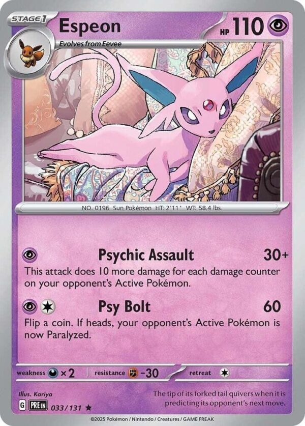 Espeon 033/131 Reverse Holofoil SV: Prismatic Evolutions Espeon 033/131 Reverse Holofoil SV: Prismatic Evolutions