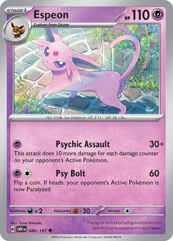Espeon 086/197 Reverse Holofoil SV03: Obsidian Flames Espeon 086/197 Reverse Holofoil SV03: Obsidian Flames