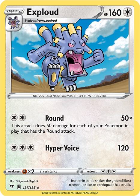 Exploud 137/185 Reverse Holofoil SWSH04: Vivid Voltage Exploud 137/185 Reverse Holofoil SWSH04: Vivid Voltage