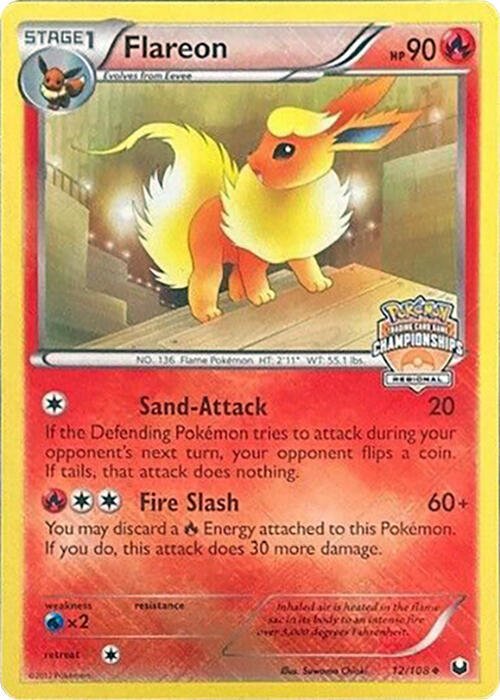 Flareon 12/108 (Regional Championships) 012/108 Reverse Holofoil League & Championship Cards Flareon 12/108 (Regional Championships) 012/108 Reverse Holofoil League & Championship Cards