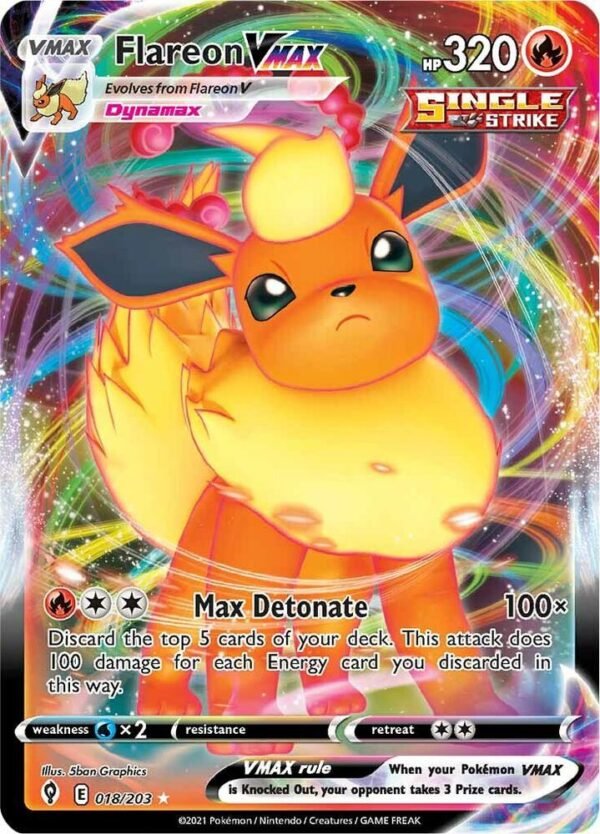 Flareon VMAX 018/203 Holofoil SWSH07: Evolving Skies