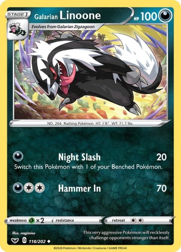 Galarian Linoone 118/202 Reverse Holofoil SWSH01: Sword & Shield Base Set