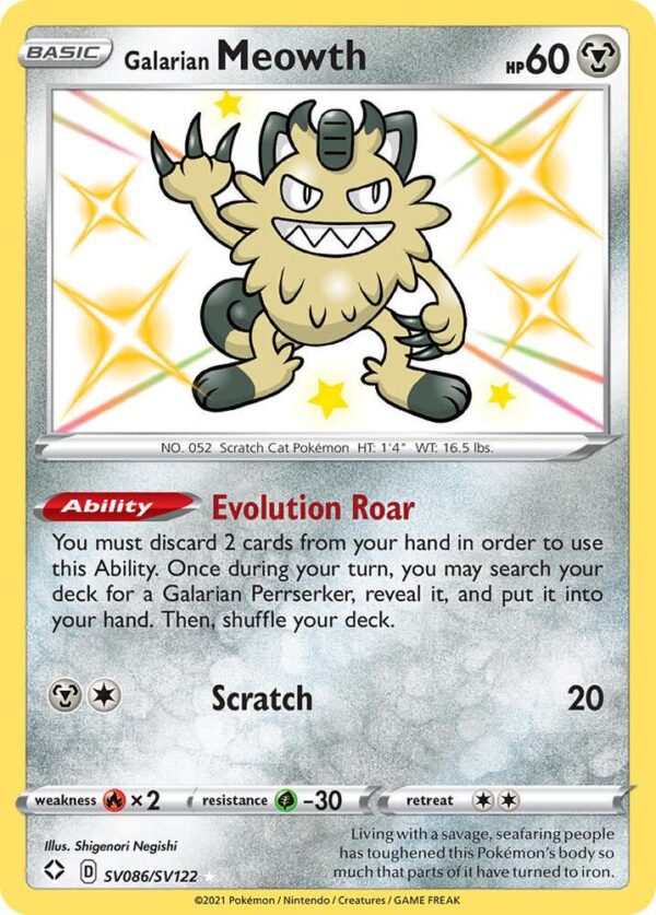 Galarian Meowth SV086/SV122 Holofoil Shining Fates: Shiny Vault Galarian Meowth SV086/SV122 Holofoil Shining Fates: Shiny Vault