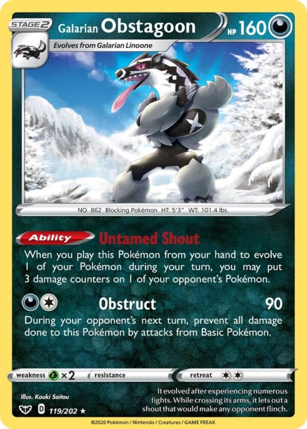 Galarian Obstagoon 119/202 Holofoil SWSH01: Sword & Shield Base Set
