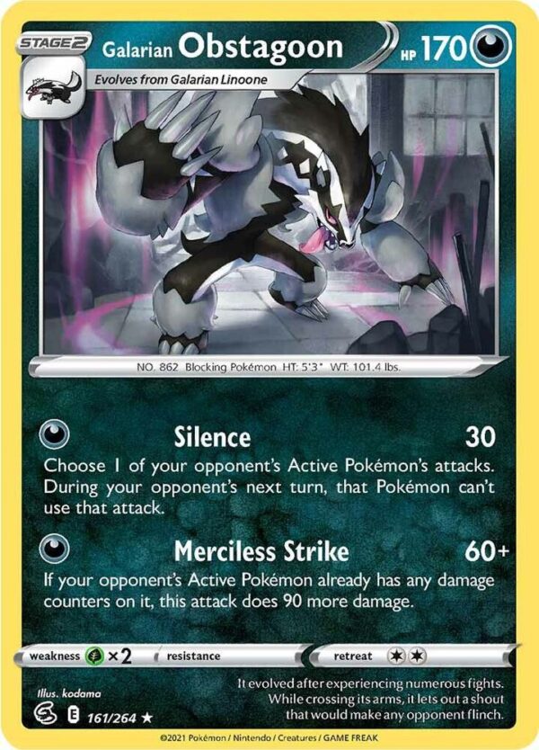 Galarian Obstagoon 161/264 Reverse Holofoil SWSH08: Fusion Strike Galarian Obstagoon 161/264 Reverse Holofoil SWSH08: Fusion Strike