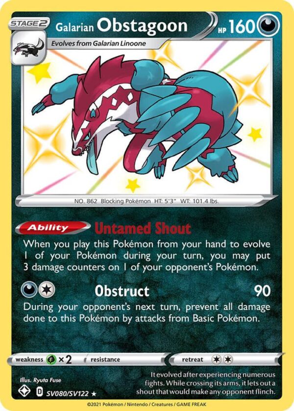 Galarian Obstagoon SV080/SV122 Holofoil Shining Fates: Shiny Vault Galarian Obstagoon SV080/SV122 Holofoil Shining Fates: Shiny Vault