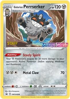 Galarian Perrserker SWSH008 (Prerelease) [Staff] Holofoil SWSH: Sword & Shield Promo Cards