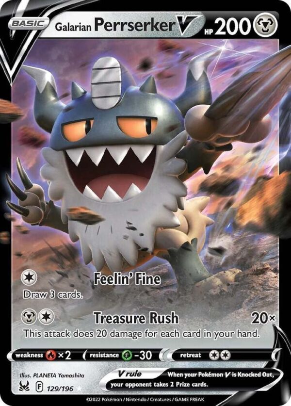 Galarian Perrserker V 129/196 Holofoil SWSH11: Lost Origin Galarian Perrserker V 129/196 Holofoil SWSH11: Lost Origin