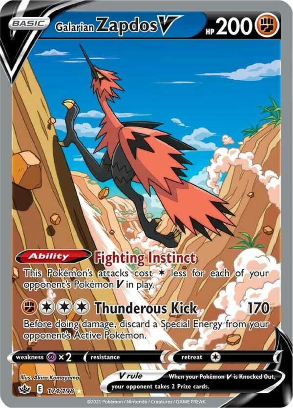 Galarian Zapdos V (Alternate Full Art) 174/198 Holofoil SWSH06: Chilling Reign Galarian Zapdos V (Alternate Full Art) 174/198 Holofoil SWSH06: Chilling Reign