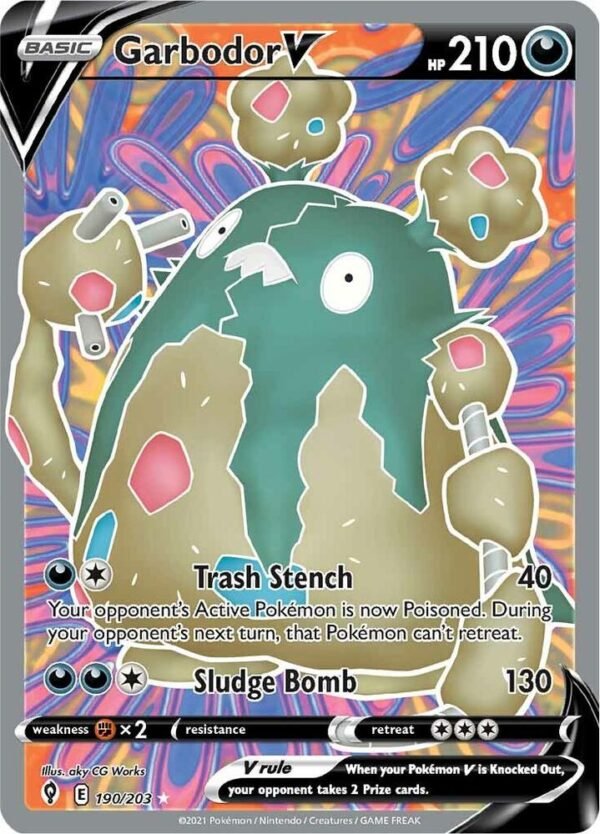 Garbodor V (Full Art) 190/203 Holofoil SWSH07: Evolving Skies Garbodor V (Full Art) 190/203 Holofoil SWSH07: Evolving Skies