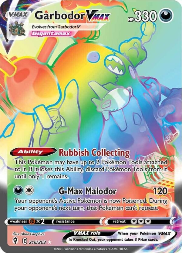 Garbodor VMAX (Secret) 216/203 Holofoil SWSH07: Evolving Skies Garbodor VMAX (Secret) 216/203 Holofoil SWSH07: Evolving Skies