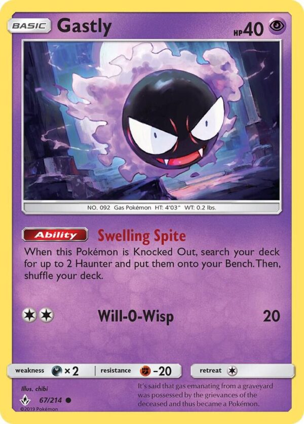 Gastly (67) 67/214 Reverse Holofoil SM – Unbroken Bonds