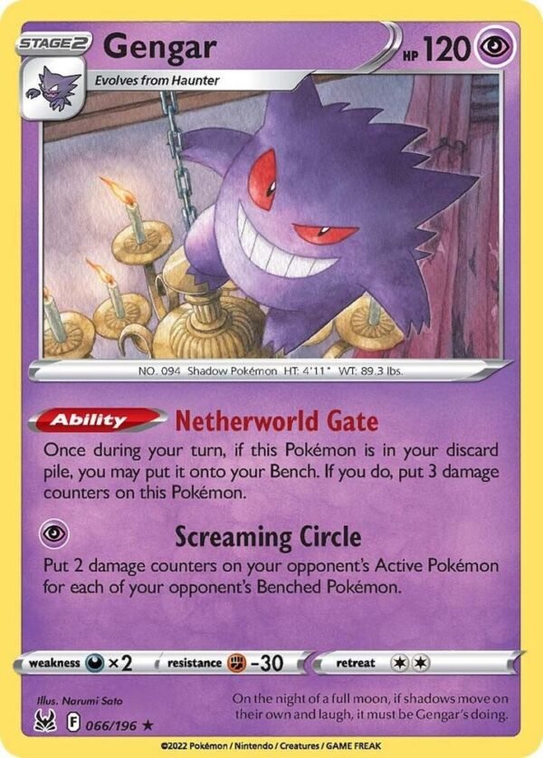 Gengar 066/196 Reverse Holofoil SWSH11: Lost Origin Gengar 066/196 Reverse Holofoil SWSH11: Lost Origin
