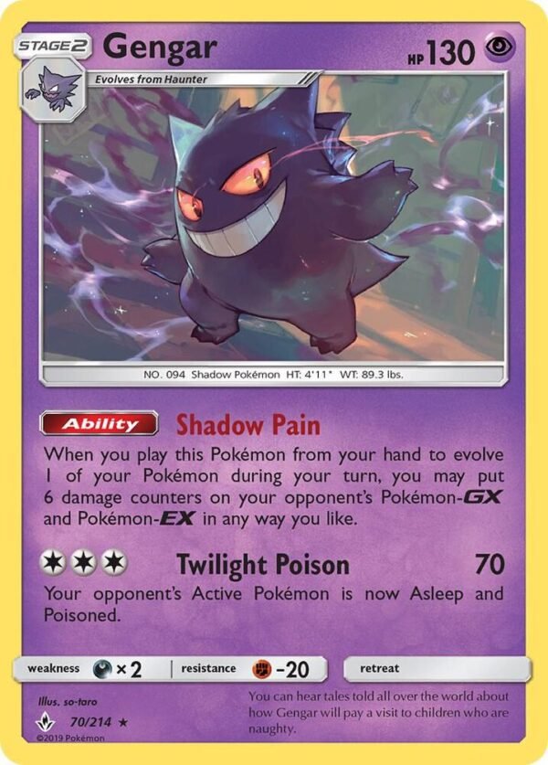 Gengar 70/214 Reverse Holofoil SM – Unbroken Bonds Gengar 70/214 Reverse Holofoil SM – Unbroken Bonds