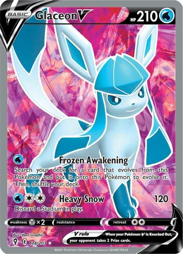 Glaceon V (Full Art) 174/203 Holofoil SWSH07: Evolving Skies Glaceon V (Full Art) 174/203 Holofoil SWSH07: Evolving Skies