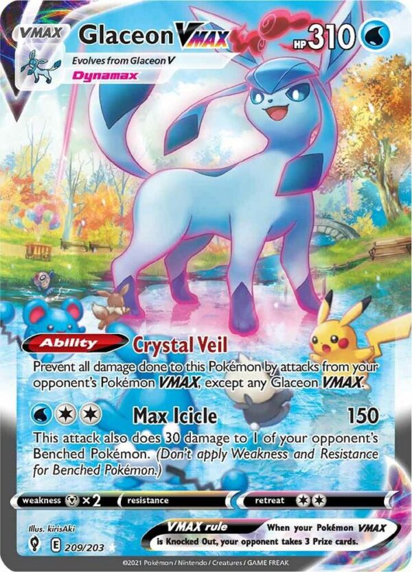 Glaceon VMAX (Alternate Art Secret) 209/203 Holofoil SWSH07: Evolving Skies