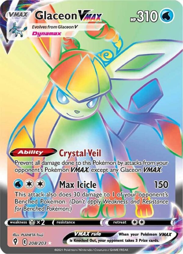 Glaceon VMAX (Secret) 208/203 Holofoil SWSH07: Evolving Skies