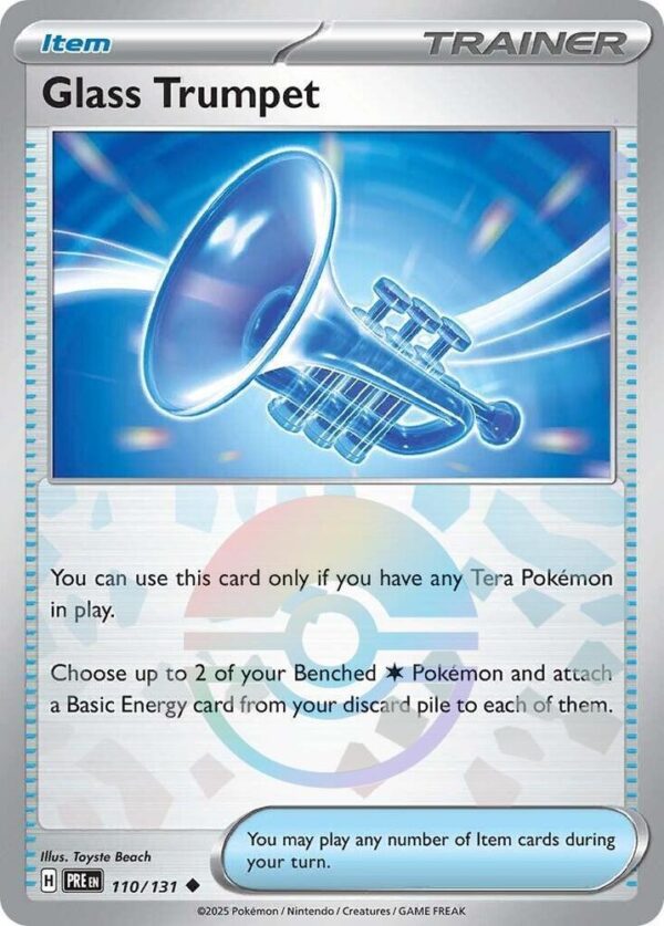 Glass Trumpet (Poke Ball Pattern) 110/131 Holofoil SV: Prismatic Evolutions Glass Trumpet (Poke Ball Pattern) 110/131 Holofoil SV: Prismatic Evolutions