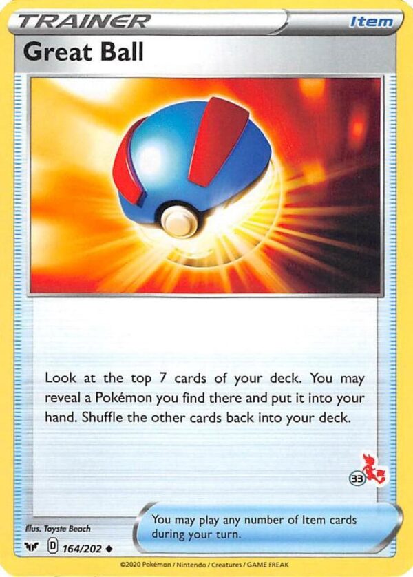 Great Ball 164/202 (#33 Cinderace Stamped) Normal Battle Academy 2022