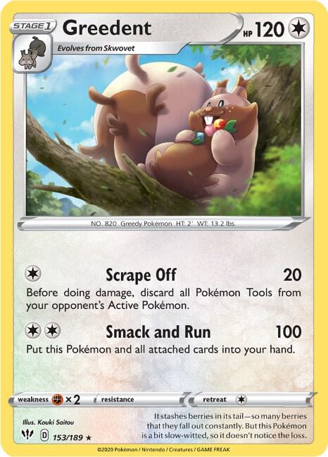 Greedent 153/189 Reverse Holofoil SWSH03: Darkness Ablaze