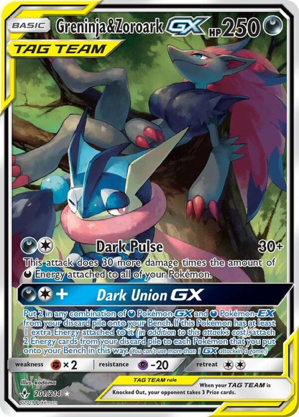 Greninja & Zoroark GX (201) (Alternate Full Art) 201/214 Holofoil SM – Unbroken Bonds