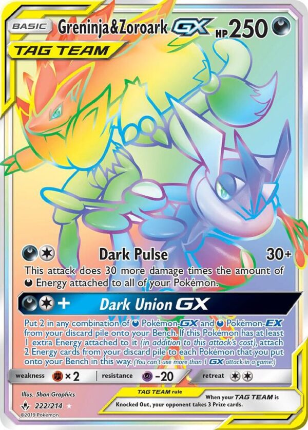 Greninja & Zoroark GX (Secret) 222/214 Holofoil SM – Unbroken Bonds