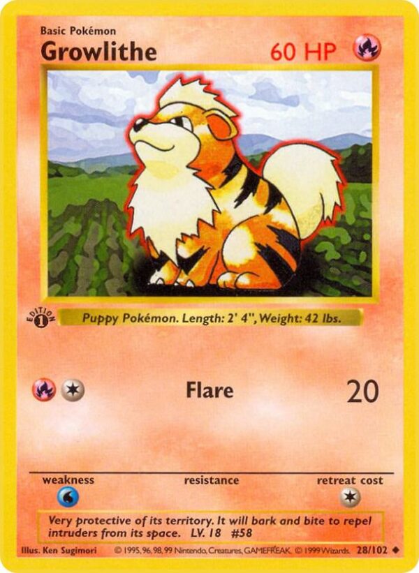 Growlithe 028/102 1st Edition Base Set (Shadowless)