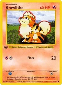 Growlithe | 028/102 | 1st Edition | Base Set (Shadowless) Growlithe | 028/102 | 1st Edition | Base Set (Shadowless)