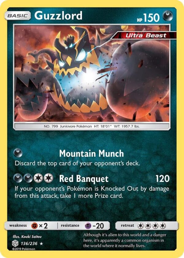 Guzzlord 136/236 Reverse Holofoil SM – Cosmic Eclipse Guzzlord 136/236 Reverse Holofoil SM – Cosmic Eclipse
